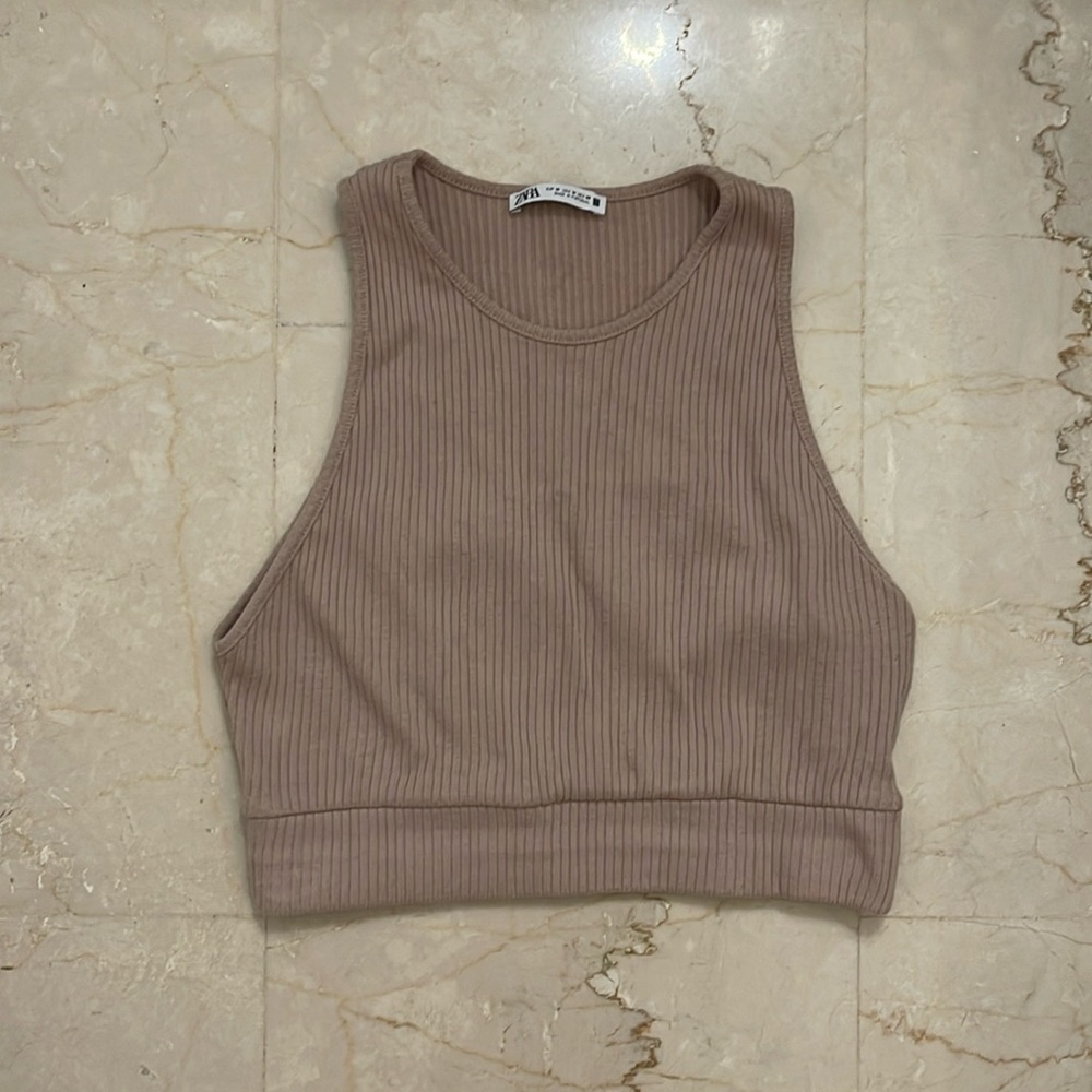Zara Cream Crop Top with waistband sleeveless top